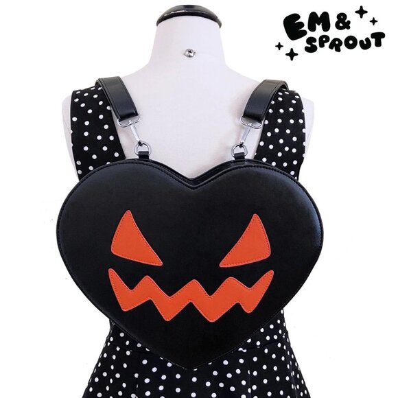 Em & Sprout Jack-O-Lantern Heart Convertible Crossbody Bag Backpack Orange NWOT - Picture 16 of 16
